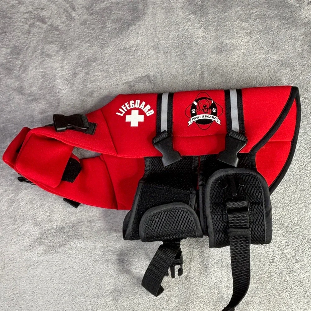 Paws Aboard Dog Life Jacket S Red‎ Lifeguard Pet Safety Vest Reflective Neoprene